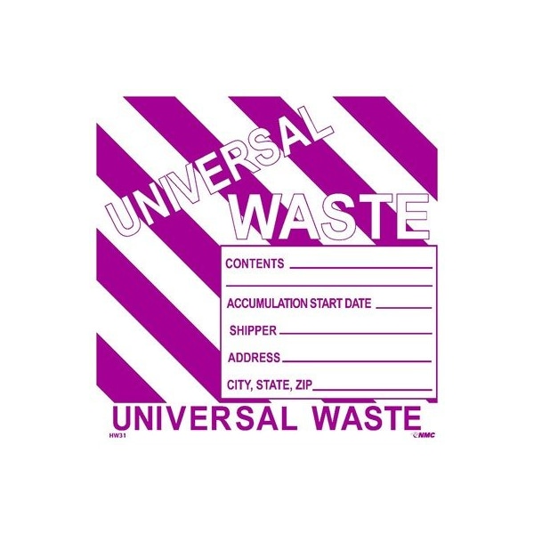 Nmc Universal Waste. On Stripes, 6 in Height, 6 in Width, Pressure Sensitive Vinyl HW31AP - main